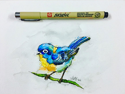 Bird 3 artistsix bird fineart mixedmedium pen vinothkumar watercolour