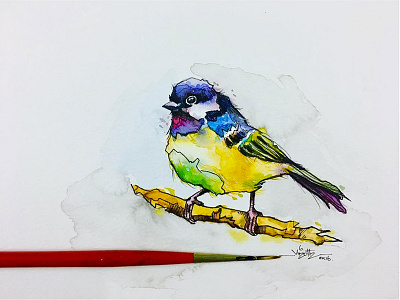 Bird 4 artistsix bird fineart mixedmedium pen vinothkumar watercolour