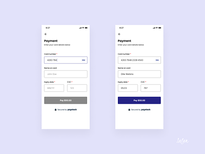 Mobile app payment screen