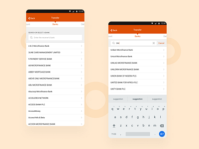 Search feature for GTBank Mobile App banking mobile app ui ux