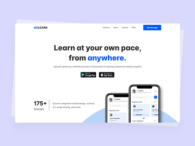 Hero section for GoLearn (Concept 1) landing page ui web design