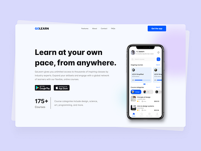 Hero section for GoLearn (Concept 2) landing page ui web design