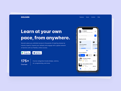 Hero section for GoLearn (Concept 3) landing page ui web design