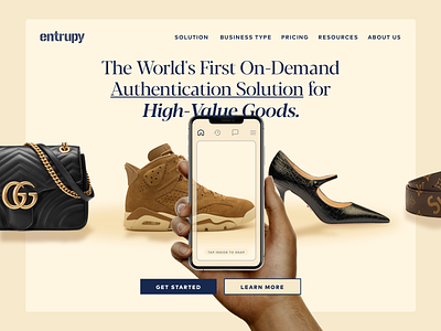 Entrupy Landing Page ai app branding design landing page luxury luxury design ui ux web design website