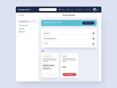 Account Settings - Web App Design