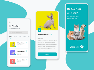 CutePet android android app android app design animal app clean design figma pets uiux