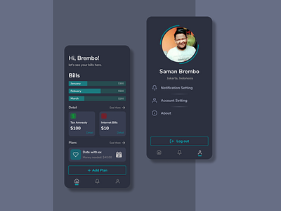 Bills Notification 2d app black clean design dribbble flat ios mobile ui ux