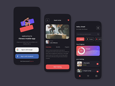 Fitness Mobile App app clean dark design fitness flat mobile ui ux