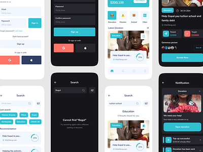 Sedeqah - Donation mobile app app clean dark design donation flat light mobile ui ux