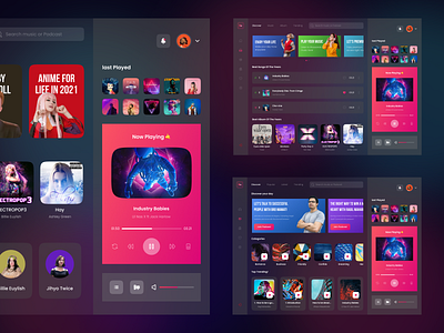 FM Music - Dashboard Music Player for Desktop all menu app card clean dark dashboard design flat gradient music play podcast streaming ui ux