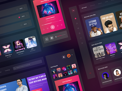 FM Music - Dashboard Music Player Collase Version app card clean colllase dark dashboard design flat gradient music play podcast streaming ui ux