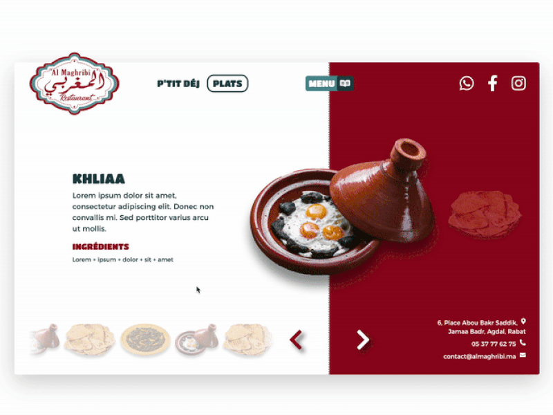 Restaurant Website in Motion adobe xd arabic typography creative css html illustration javascript logo maroc motion design restaurant ui ux website