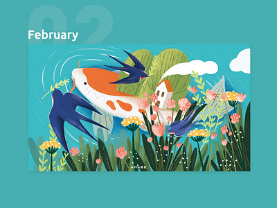 February calendar 2019 illustration