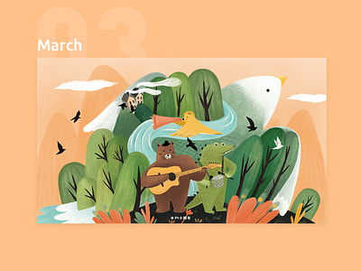March calendar 2019 design illustration