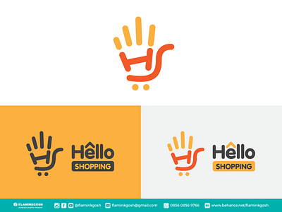 hello shopping logo design branding design flaminkgosh illustration logo typography vector