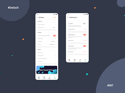 #DailyUI #007 Treat app Settings 007 app daily 100 challenge dailyui design exercise mobile mobile ui notifications settings settings page settings ui ui userexperience userinterface ux workout