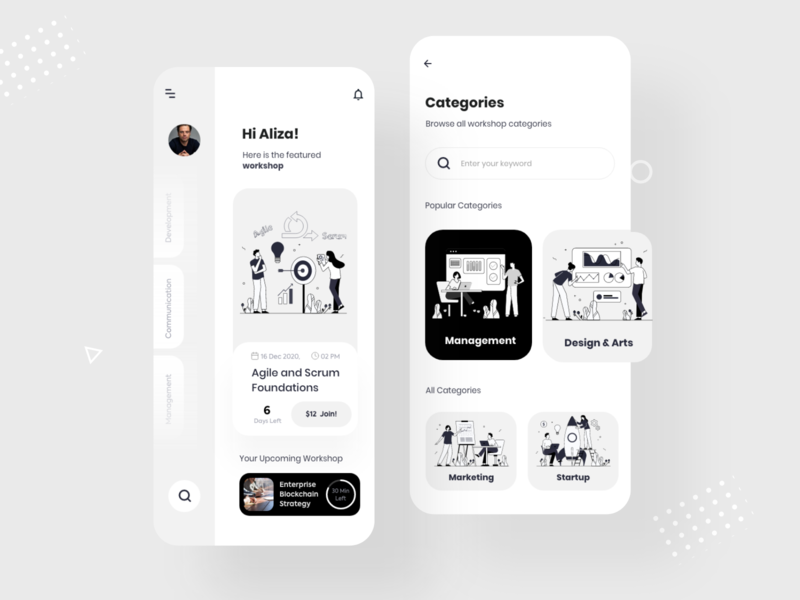 Skill develop training workshop app UI black white education app education website educational learning app learning platform minimal professional skill skills skillshare top ui top ux ui designer ui ui design ui trend ui trends uidesign workshop