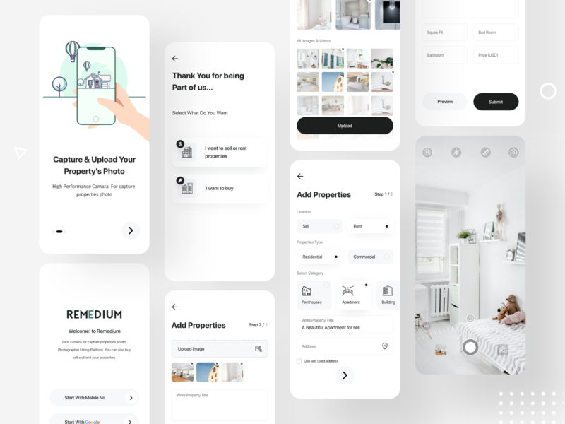 Remedium | Add property flow add product appartment clean flat housing minimal mobile app product product design properties property property management property marketing ui inspiration ui trend ui trend 2021 ui trends ux trends