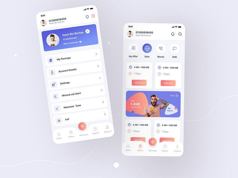 Telecom operator app by Nasir Uddin on Dribbble