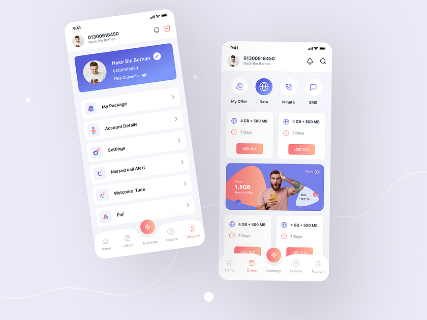 Telecom operator app by Nasir Nurency for Nurency Digital on Dribbble