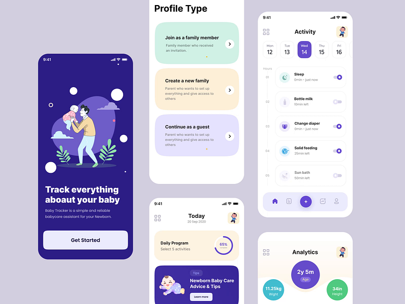 Baby Tracker App UX/UI by Nasir Uddin on Dribbble