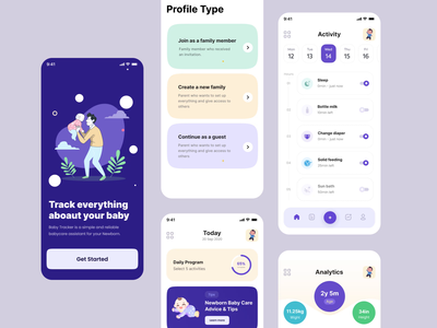 Baby tracker app design android app app ui app ux app ux ui baby care baby tracker calendar child care ios app mobile app mobile design scheduling time management tracking app ui trend ux trend