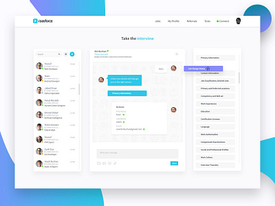 Take the interview (Chat bot) app app design bot chat bot dashboard interface layout ui ui design ui kit ux ux design we design web app web design wireframe