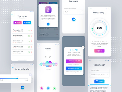 Transcribe Voice to text clean ui gradient translate translation translations translator translator app trend 2020 ui ux voice voice assistant voice to text voicemail