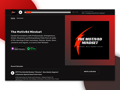 Podcast website for The Motiv8d Mindset clean ui dark ui landing page modern podcast site ui ui design ux ui ux design web design webdesign website