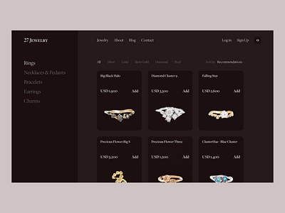 Jewels E-shop | Dark clean concept dark dark mode dark ui ecommerce elegant eshop jewellery jewelry jewels minimal ui web design website