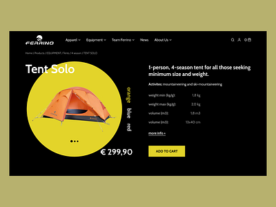 Tent Product Page dark ui ecommerce landing page sport ui ux web design website