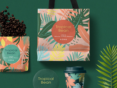 Tropical Bean Packaging Design bag design brand design branding coffee coffee cup cup graphic design label packaging labels logo design print design product design tropical