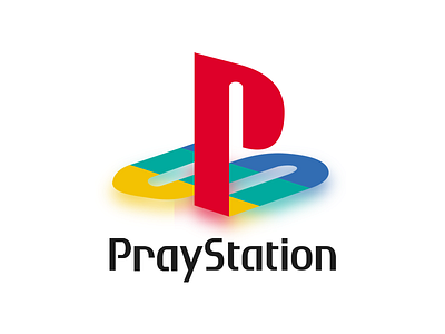 🙏🏻🎮 Praystation (Playstation parody) 3d bible branding christian console design game gaming jesus lettering logo love microsoft playstation ps3 rebrand typography