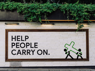🧱 Help people carry on daily. ad ads advertisement bench bible billboard brick bricks carry carry on christian cross jesus street street sign street signs typography walk wall