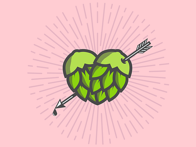 Hoppy Valentines arrow beer green heart illustration pink vector