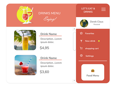 Daily UI: Drink food menu #043 @challenge @daily ui @drink @food @menu @webapp @webdesign app design ui ux web