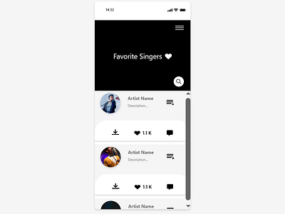 Daily UI: Favorites 044 @appfavorites @appmusic @challenge @daily ui @favorites @mobile @mobileapp @mobiledesign @singers app design ui ux