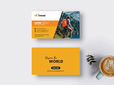 Travel agency business card template with clean design illustration