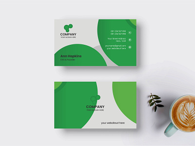 Green corporate business card, name card template creative