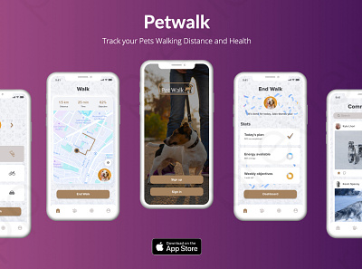 Petwalk Mobile App community concept design figma health mobile app mobile app design mobile ui mockup pets petwalk track
