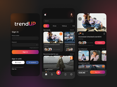 trendUP - App Concept app dark dark theme design ios mobile share social trend ui up
