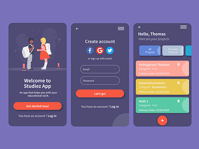 Studiez App app design organization student project students study ui ux web