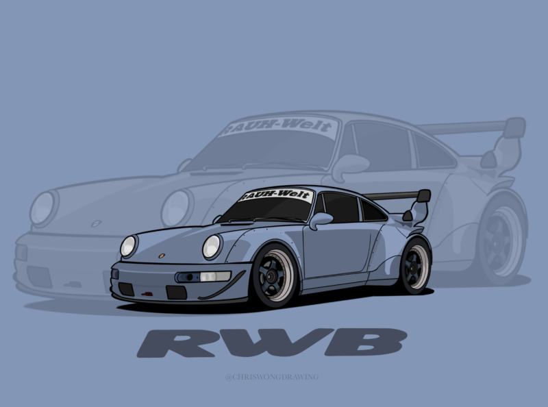 RWB Porsche illustration by CW on Dribbble