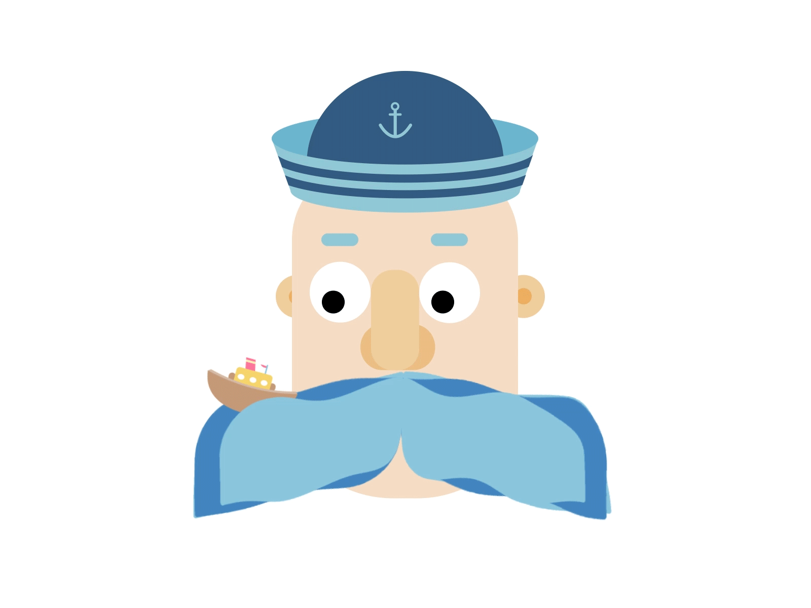 Sailor with a wavy moustache aftereffects animatedgif boat captain cartoon face fake 3d gif moustache naval navy sailor ship steamboat