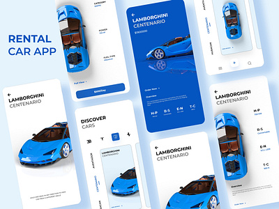 Rental car app app app design application blue bugatti car card cart clean lamborghini market minimal mobile mobile app rental rental car shop ui ui design ux