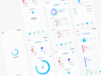 4HOURS - Track study and Exercise time calender clock exercise glassmorphism graph light manage work mobile mobile app navigation schedule study subjects time ui ui design ux ux design work