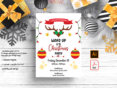 Reindeer Christmas Party Invitation advertisement banner card christmas design flyer fun holiday invitation layout nature outdoor party pdf picnic recreation summer template tourism travel