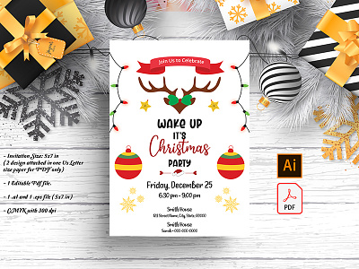 Reindeer Christmas Party Invitation