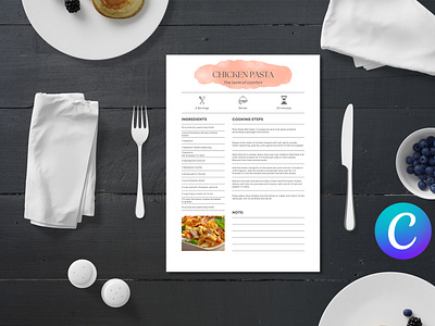 One page Recipe Sheet Canva Template