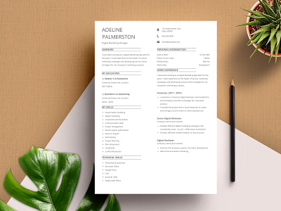 Minimal Resume for Marketing Manager